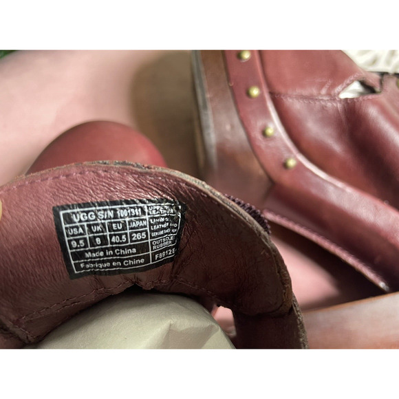 UGG Australia Celestina Women’s Burgundy Leather Heels Clogs Size 9.5 - Picture 14 of 14